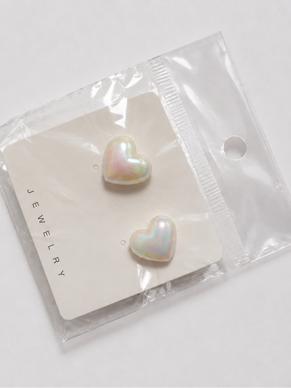 Iridescent Heart Stud Earrings - White